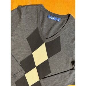 Jack Nicklaus Sweater Mens L Gray Merino Wool Argyle V Neck Golf Pullover‎